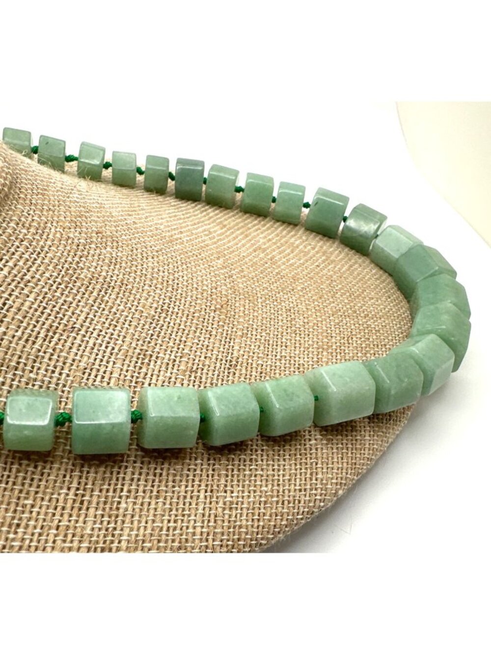Vintage Green Jadeite Necklace Polished Gemstone Hexagon Beads Double Knotted - Picture 2 of 9